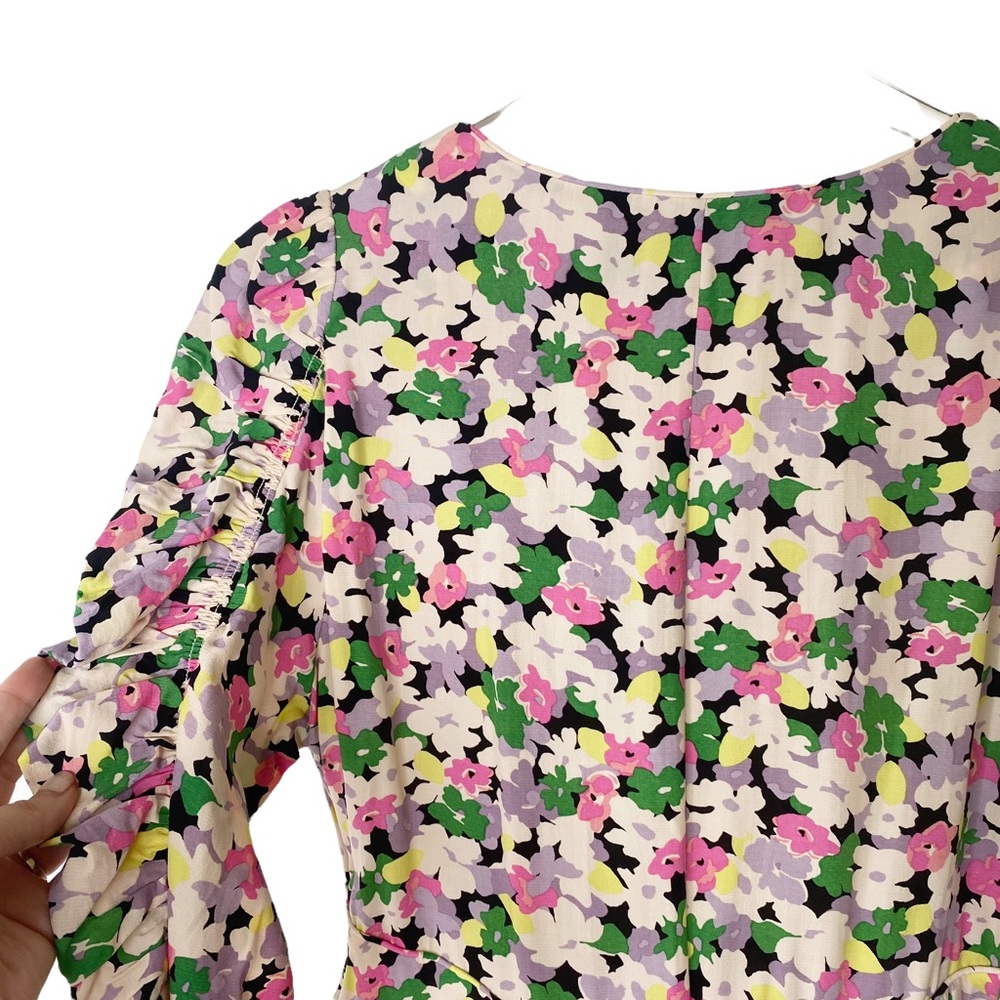 H&M Conscious Floral Print Lyocell-blend Ruched long sleeves Midi Sundress Large - Picture 13 of 15